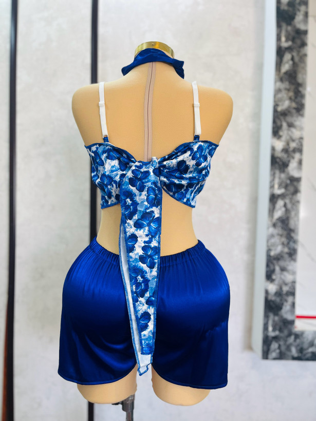 ست تاپ و شورتک ساتن گره ای